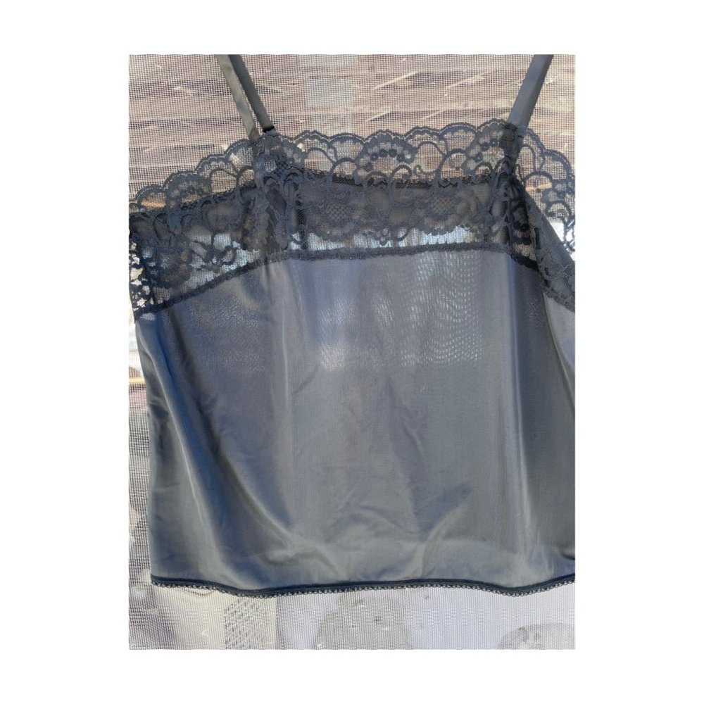 80s Eaton Vanity Fair Black Camisole Lace Trim Spaghetti Strap Sz 38